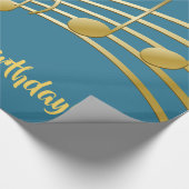 金ゴールド音フェイク楽ノートティール（緑がかった色）青緑の誕生日 ラッピングペーパー (角)