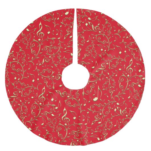 金ゴールド音楽は音楽クリスマスツリーのスカートに注意します ブラッシュドポリエステルツリースカート (正面)