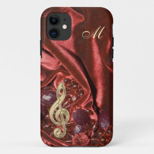 金ゴールド音楽クレフ、音符記号のiPhone 5の場合が付いているモノグラム iPhone 11 ケース