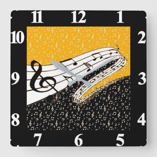 金ゴールド音楽テーマ スクエア壁時計 (正面)