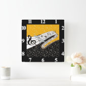 金ゴールド音楽テーマ スクエア壁時計 (ホーム)