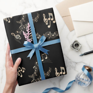 金ゴールド音楽ノート（黒いメディア） ラッピングペーパー