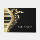 金ゴールド音符（黒い背景の上） ドアマット (正面)