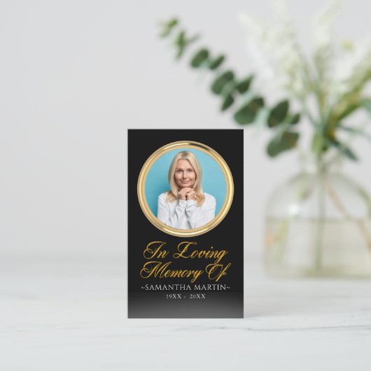 金ゴールド額写真葬式祈りの言葉カード 名刺 (スタンド正面)