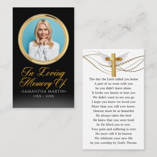 金ゴールド額写真葬式祈りの言葉カード 名刺 (正面/裏面)