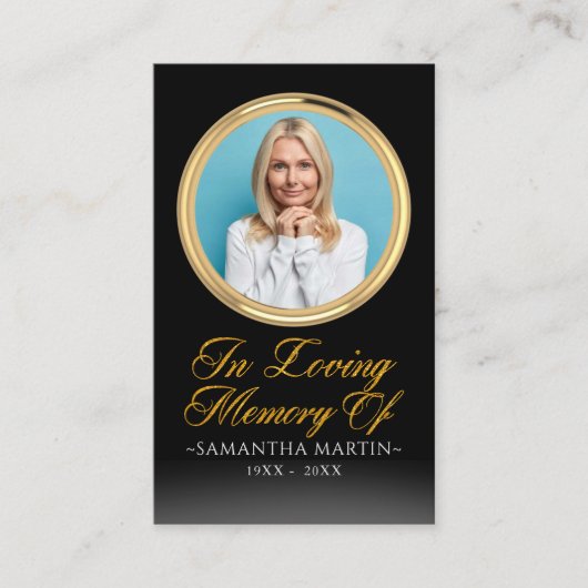 金ゴールド額写真葬式祈りの言葉カード 名刺 (正面)