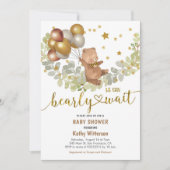 金ゴールド風船が持ち上がる赤ちゃんのシャワー待つ  招待状 (正面)