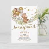 金ゴールド風船が持ち上がる赤ちゃんのシャワー待つ  招待状 (スタンド正面)