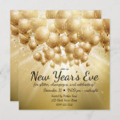 金ゴールド風船とグリッター大晦日パーティー 招待状 (正面/裏面)