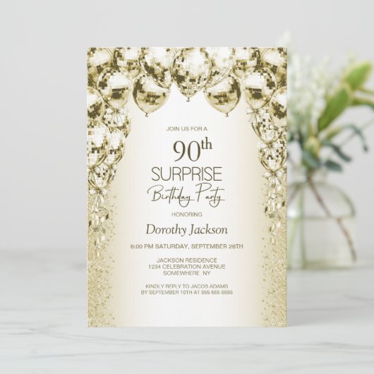 金ゴールド風船サプライズ90th誕生日パーティー 招待状 (スタンド正面)