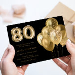 金ゴールド風船ブラック80th誕生日パーティー 招待状<br><div class="desc">金ゴールドバルーズブラック80thバースデーパーティーの招待状ニッチ&ネストストアのマッチングコレクションを参照</div>