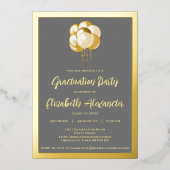 金ゴールド風船卒業パーティー 箔招待状 (正面)