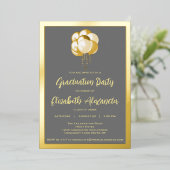 金ゴールド風船卒業パーティー 箔招待状 (立ち正面)