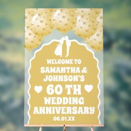 金ゴールド風船60周年結婚フロステッド アクリルサイン