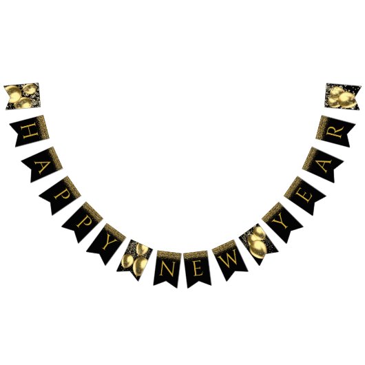 金ゴールド風船，紙吹雪ハッピー新年の文字 バンティングフラッグ (全)