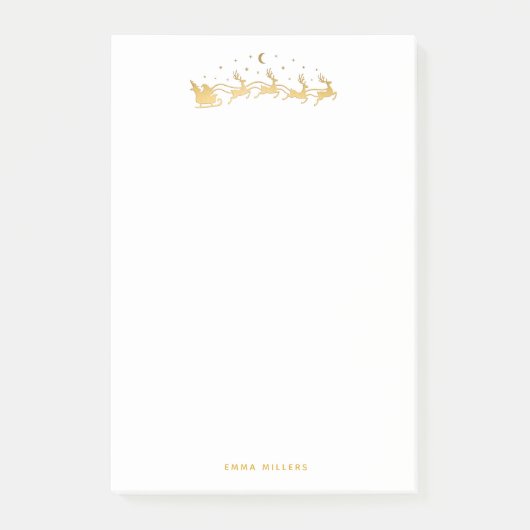 金ゴールド飛んでいるサンタはトナカイを乗せたソリで ポストイット (正面)