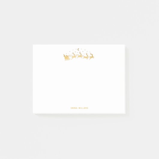 金ゴールド飛んでいるサンタはトナカイを乗せたソリで ポストイット (正面)