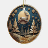金ゴールド飛んでいるトナカイ，木，月，雪，鹿🦌🎄 セラミックオーナメント (左)