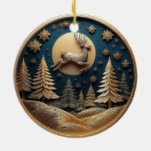 金ゴールド飛んでいるトナカイ，木，月，雪，鹿🦌🎄 セラミックオーナメント (裏面)