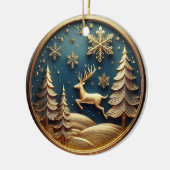 金ゴールド飛んでいるトナカイ、木、雪片、鹿🦌🎄 セラミックオーナメント (左)