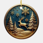 金ゴールド飛んでいるトナカイ、木、雪片、鹿🦌🎄 セラミックオーナメント (裏面)