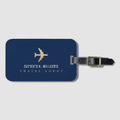 金ゴールド飛行機と旅行代理店の荷物フェイクタグ ラゲッジタグ (正面横)