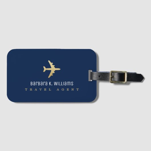 金ゴールド飛行機と旅行代理店の荷物フェイクタグ ラゲッジタグ (正面横)