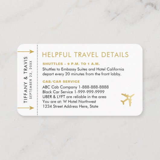 金ゴールド飛行機チケット搭乗パスプレイスエスコートカード プレイスカード (裏面)