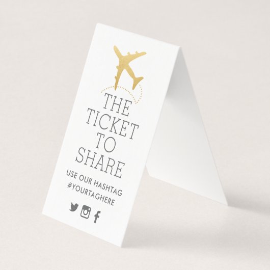 金ゴールド飛行機旅行テーマパーティハッシュタグ署名カード (正面)