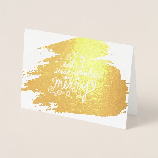金ゴールド食べドリンクとベメリーーホリデーパーティー招待状 箔カード (正面)