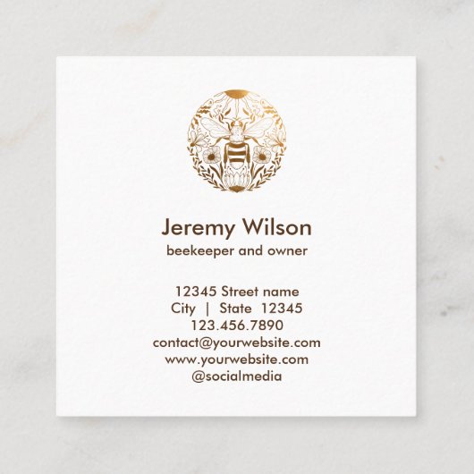 金ゴールド養蜂家アピアリストビーファームハニー スクエア名刺 (裏面)