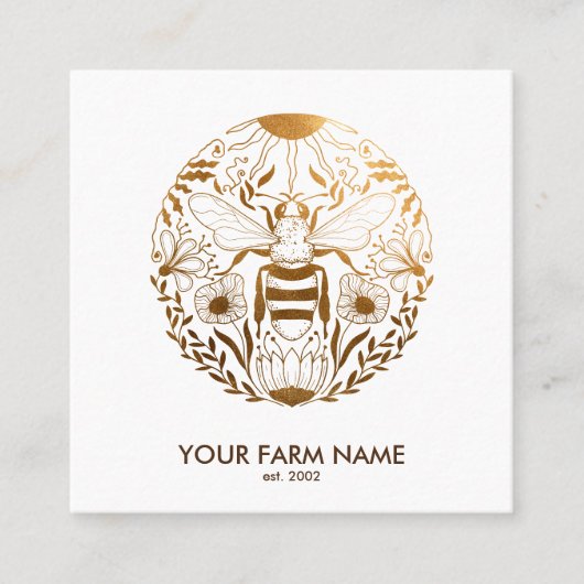 金ゴールド養蜂家アピアリストビーファームハニー スクエア名刺 (正面)