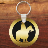 金ゴールド馬と乗り手 キーホルダー (正面)