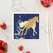 金ゴールド馬プリントとダークブルーナプキンス スタンダードカクテルナプキン (インサイチュ)