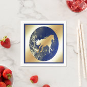 金ゴールド馬プリントとダークブルーナプキンス スタンダードカクテルナプキン (インサイチュ)