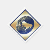 金ゴールド馬プリントとダークブルーナプキンス スタンダードカクテルナプキン (角)