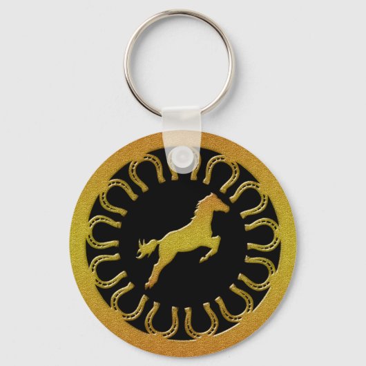 金ゴールド馬及び馬靴 キーホルダー (正面)