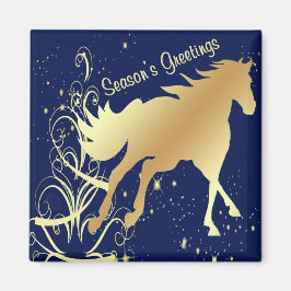 金ゴールド馬金ゴールドアクセント付きブルーシーズンズあいさつ マグネット