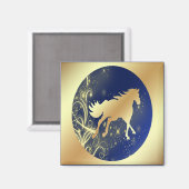 金ゴールド馬金ゴールドアクセント付き青と金ゴールド マグネット (正面/裏面)