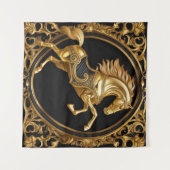 金ゴールド馬金ゴールド及び黒色装飾枠 タペストリー (正面(横))