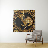 金ゴールド馬金ゴールド及び黒色装飾枠 タペストリー (インサイチュ(横))