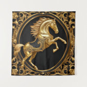 金ゴールド馬金ゴールド及び黒色装飾枠 タペストリー (正面)