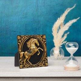 金ゴールド馬金ゴールド及び黒色装飾枠 フォトプラーク