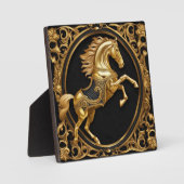 金ゴールド馬金ゴールド及び黒色装飾枠 フォトプラーク (正面)