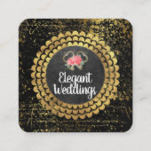 金ゴールド高級エレガントフローラと鍵 スクエア名刺 (正面)