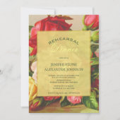 金ゴールド高級エレガントヴィンテージバラリハーサル 招待状 (正面)