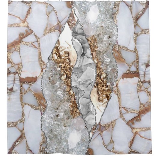 金ゴールド高級エレガント液体テクスチャ シャワーカーテン (正面)