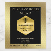 金ゴールド高級ミードクイーンビーハニカムハニーワイン ワインラベル (シングルラベル)