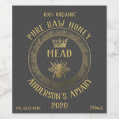 金ゴールド高級ミードクイーンビーハニカムハニーワイン ワインラベル (シングルラベル)