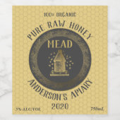 金ゴールド高級ミードビーハイブハニカムハニーワイン ワインラベル (シングルラベル)